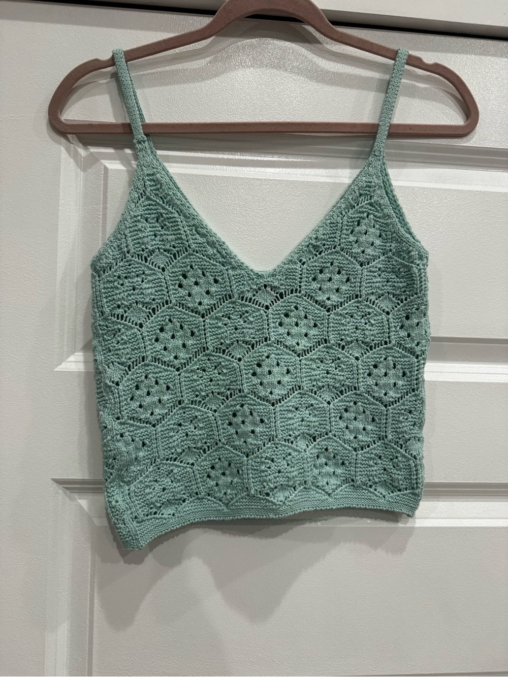 American Eagle Outfitters Crochet V-Neck Spaghetti Strap Tank - Sage Green - Picture 2 of 3